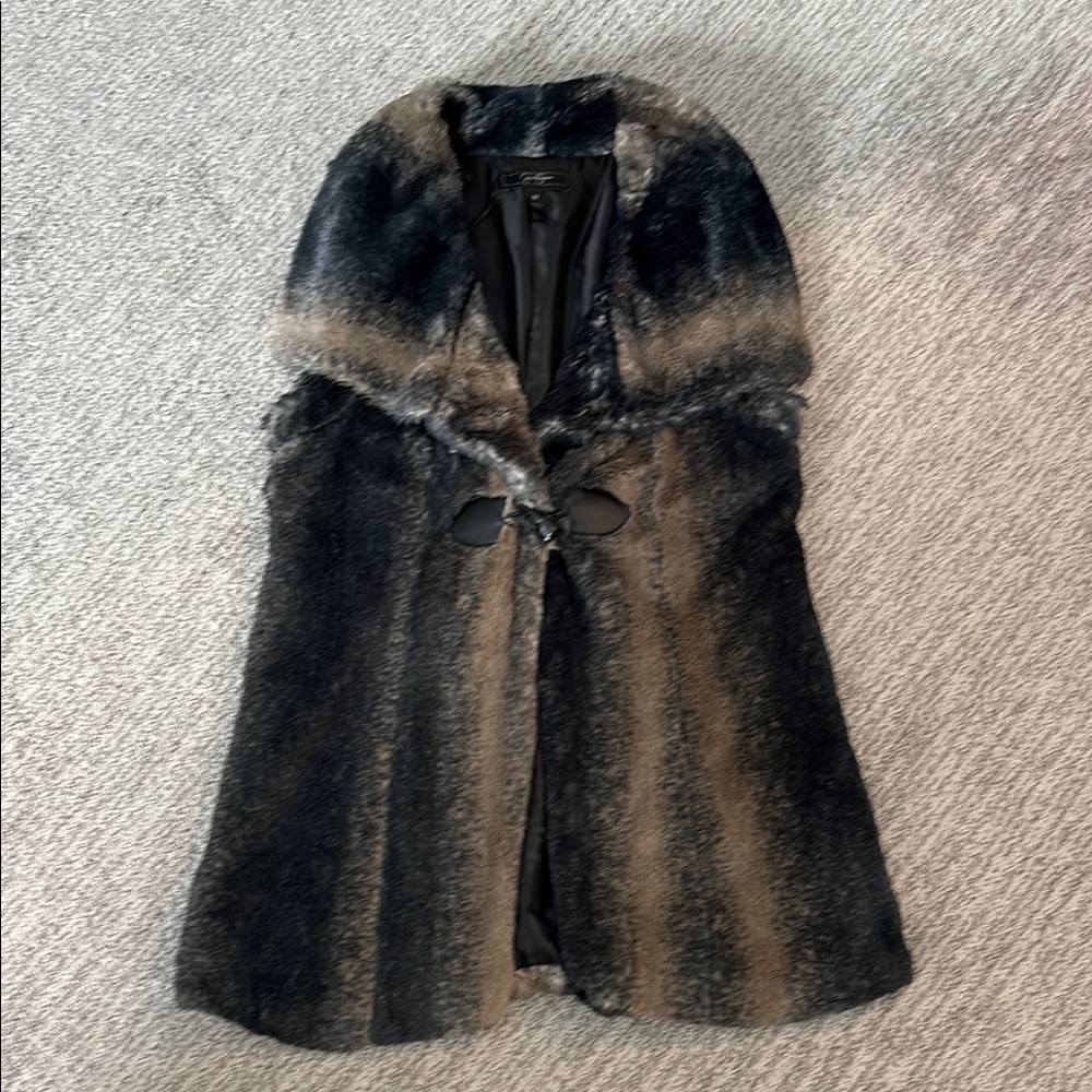 Jessica Simpson medium navy and Black and Brown Faux Fur vest